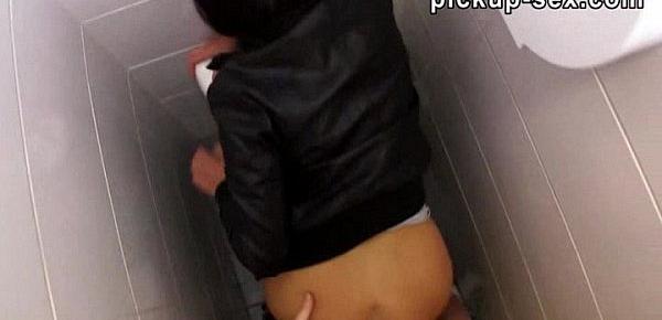  Eurobabe Kristyna banged and jizzed on her back in public toilet